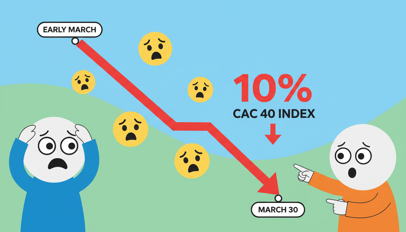 Le CAC 40 plonge de 10 % depuis début mars, une nouvelle chute anticipée ce lundi 30 mars le cac 40 enregistre une baisse de 10 % depuis début mars, avec une nouvelle chute attendue ce lundi 30 mars, reflétant les incertitudes du marché.