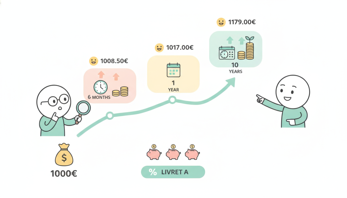 découvrez les avantages du livret a avec un taux à 1,7 % et l'évolution de votre argent : 1 000 euros après 6 mois, 1 an et 10 ans. analyse claire et complète pour mieux épargner.